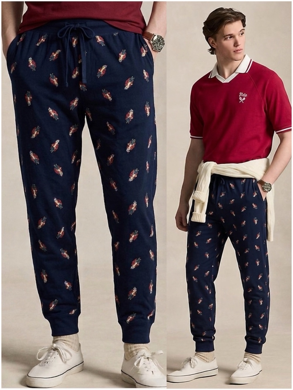 Polo Ralph Lauren Navy Bear Print Collectible Jogger Pant Large Preppy Heritage